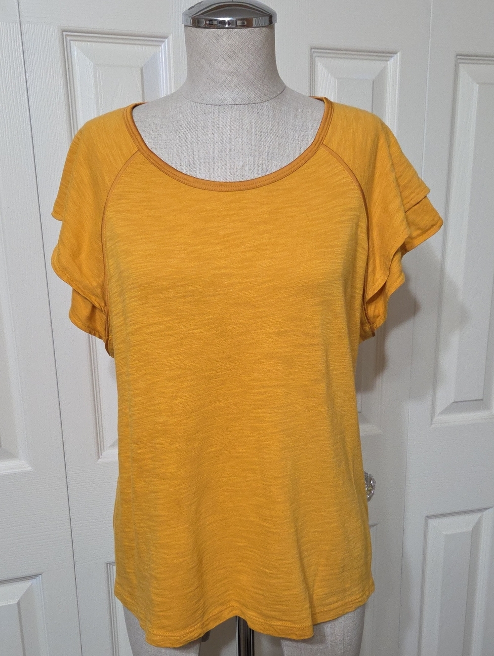 White House Black Market Mustard Yellow Flutter Sleeve Tee